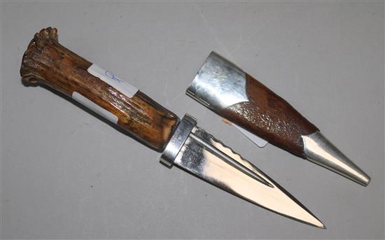 A horn handled silver mounted foresters knife